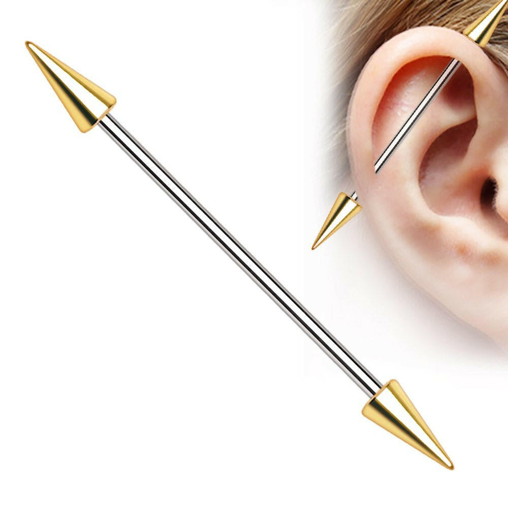 Stainless Steel Gold Plated Spike Industrial Barbell Industrial Barbell Impulse Piercings