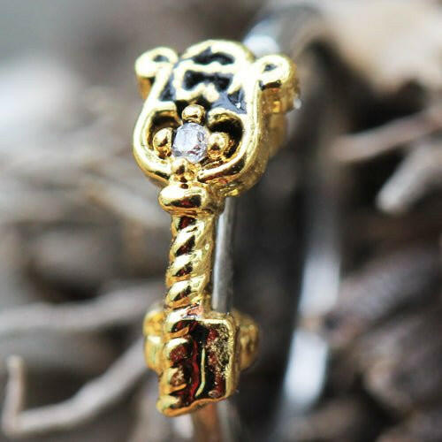 Stainless Steel Golden Key Seamless Circular Ring / Cartilage Earring Captive Bead Impulse Piercings