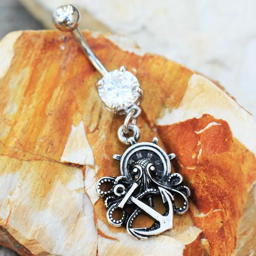 Stainless Steel Gothic Nautical Octopus Dangle Navel Ring Navel Ring Impulse Piercings