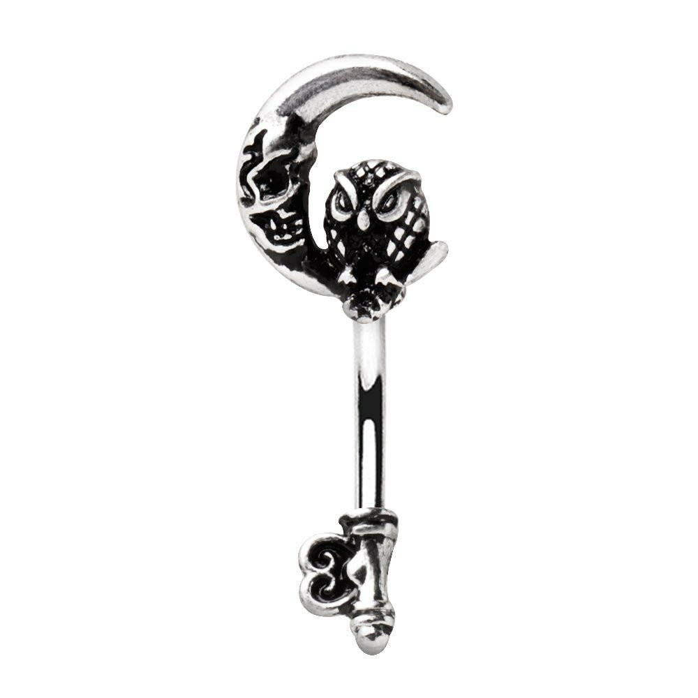 Stainless Steel Gothic Owl on the Moon Skeleton Key Navel Ring Navel Ring Impulse Piercings