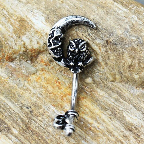 Stainless Steel Gothic Owl on the Moon Skeleton Key Navel Ring Navel Ring Impulse Piercings