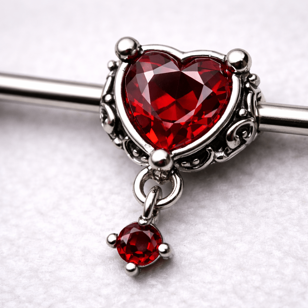 316L Stainless Steel Gothic Red Heart Nipple Bar - Skin Metals