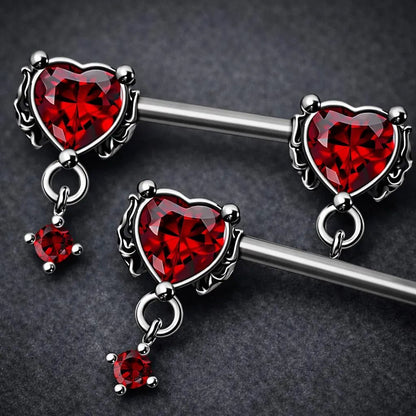 316L Stainless Steel Gothic Red Heart Nipple Bar - Skin Metals
