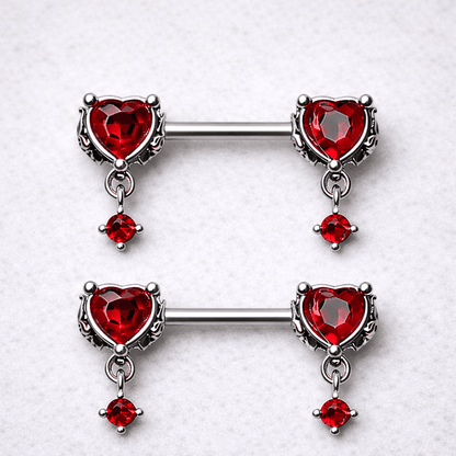 316L Stainless Steel Gothic Red Heart Nipple Bar - Skin Metals