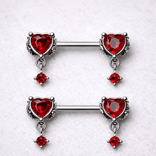 316L Stainless Steel Gothic Red Heart Nipple Bar - Skin Metals