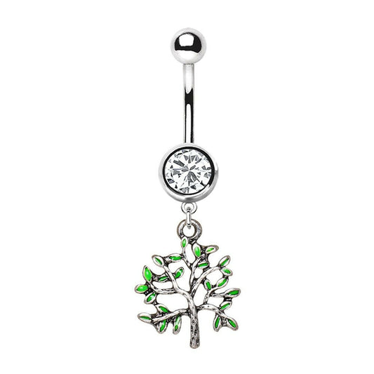 Stainless Steel Green Tree of Life Dangle Navel Ring Navel Ring Impulse Piercings