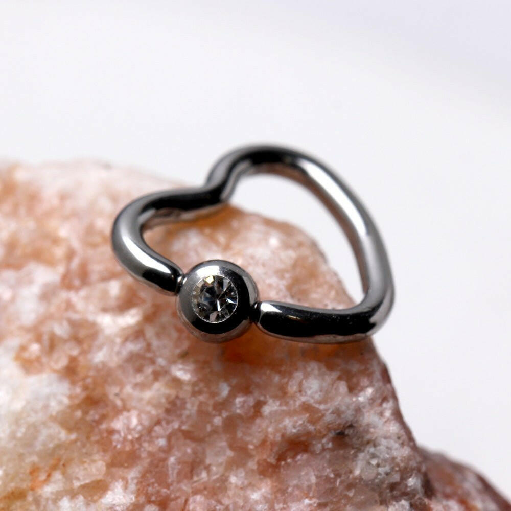 Stainless Steel Heart Captive Bead Ring with Clear CZ Captive Bead Impulse Piercings