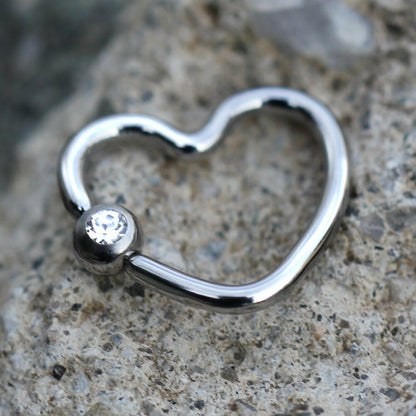 Stainless Steel Heart Captive Bead Ring with Clear CZ Cartilage Impulse Piercings