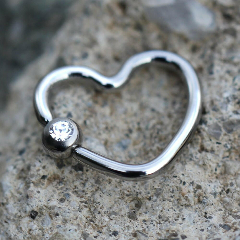 Stainless Steel Heart Captive Bead Ring with Clear CZ Captive Bead Impulse Piercings