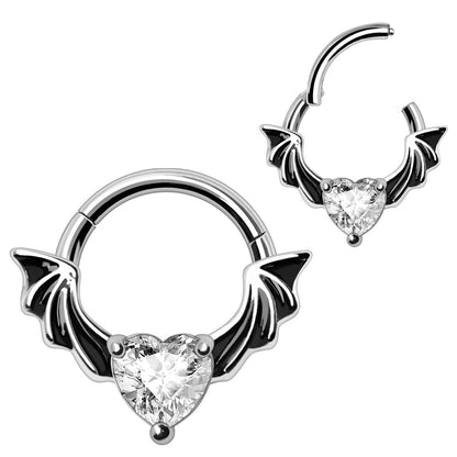316L Stainless Steel Heart CZ Bat Clicker Ring - Skin Metals