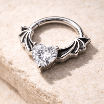 316L Stainless Steel Heart CZ Bat Clicker Ring Septum Ring Skin Metals