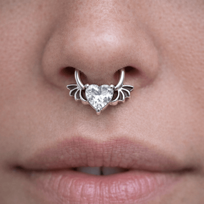 316L Stainless Steel Heart CZ Bat Clicker Ring Septum Ring Skin Metals