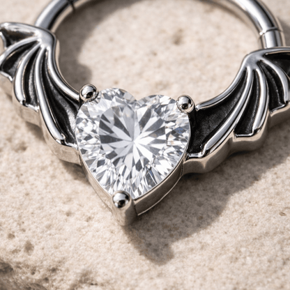 316L Stainless Steel Heart CZ Bat Clicker Ring Septum Ring Skin Metals