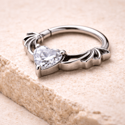 316L Stainless Steel Heart CZ Bat Clicker Ring Septum Ring Skin Metals