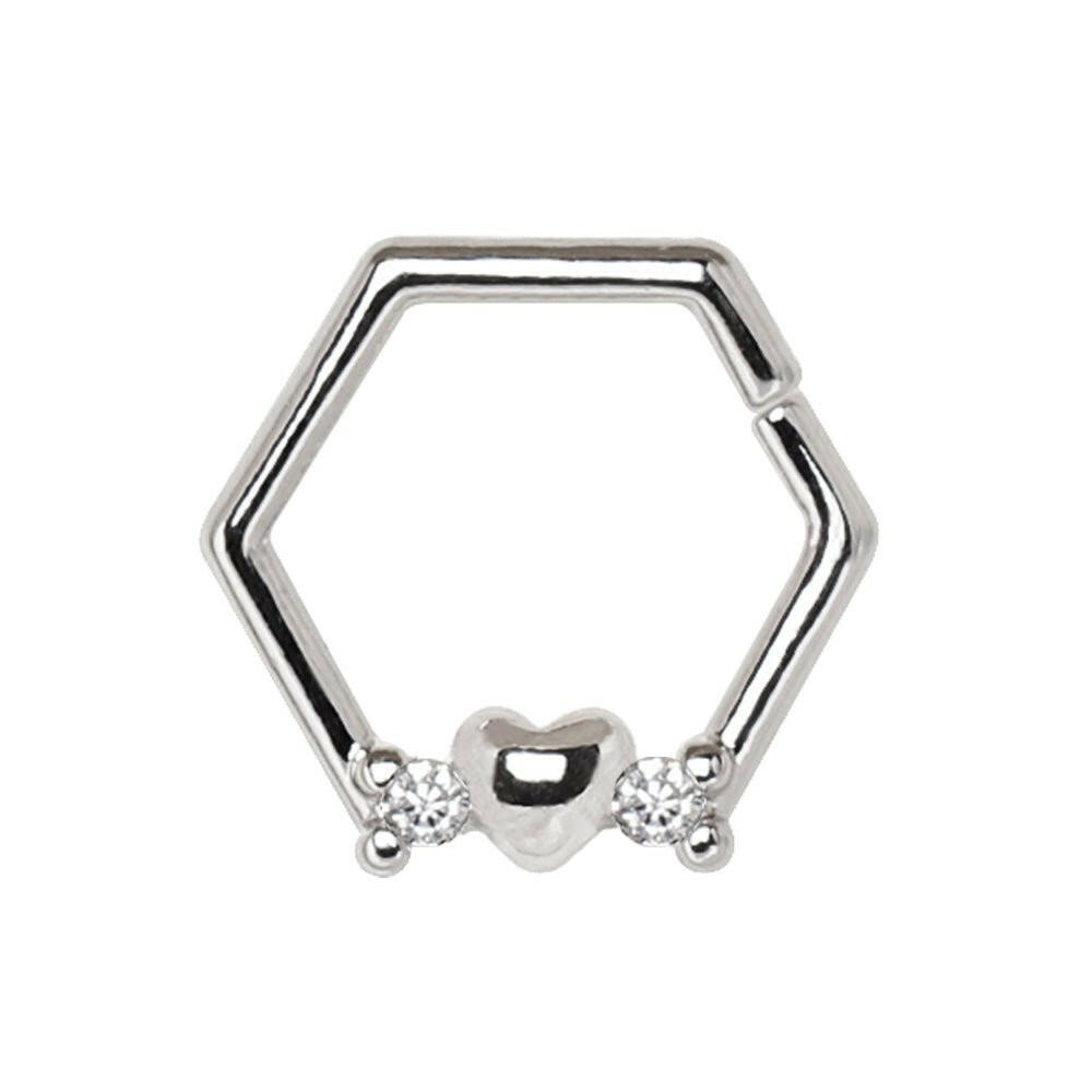 Stainless Steel Heart Hexagon Captive Bead Ring / Cartilage Earring Captive Bead Impulse Piercings