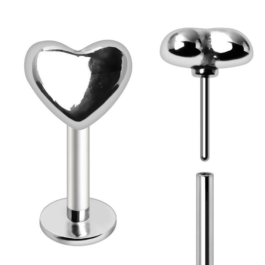 Stainless Steel Heart Push In Labret Labret Impulse Piercings