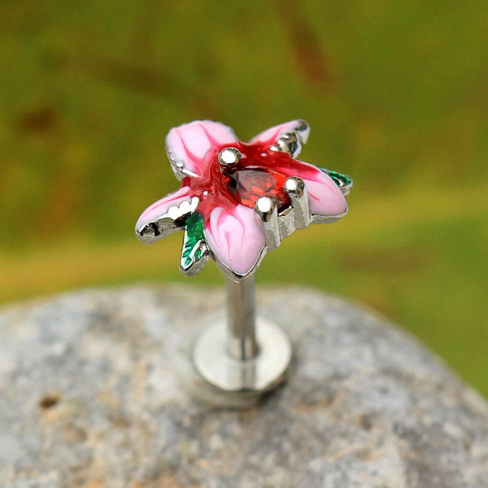 Stainless Steel Hibiscus Flower Labret Labret Impulse Piercings