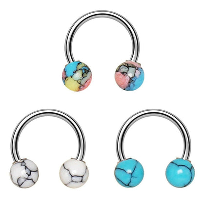 Stainless Steel Horseshoe with Synthetic Stones Circular Barbell Impulse Piercings Howlite