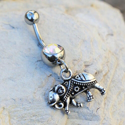 Stainless Steel Indian Elephant Dangle Navel Ring Navel Ring Impulse Piercings