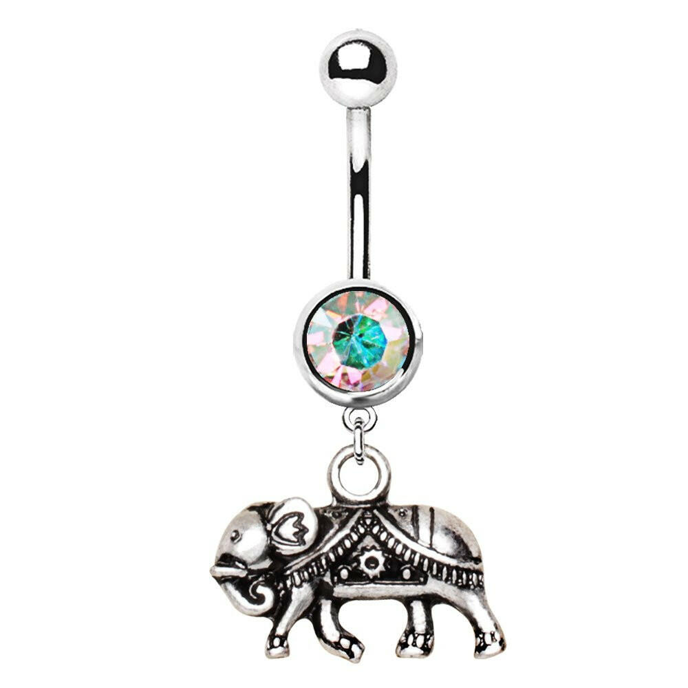 Stainless Steel Indian Elephant Dangle Navel Ring Navel Ring Impulse Piercings