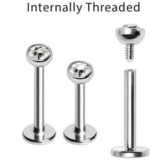 Stainless Steel Internally Threaded Flat CZ Top Labret Labret Impulse Piercings 5/16"