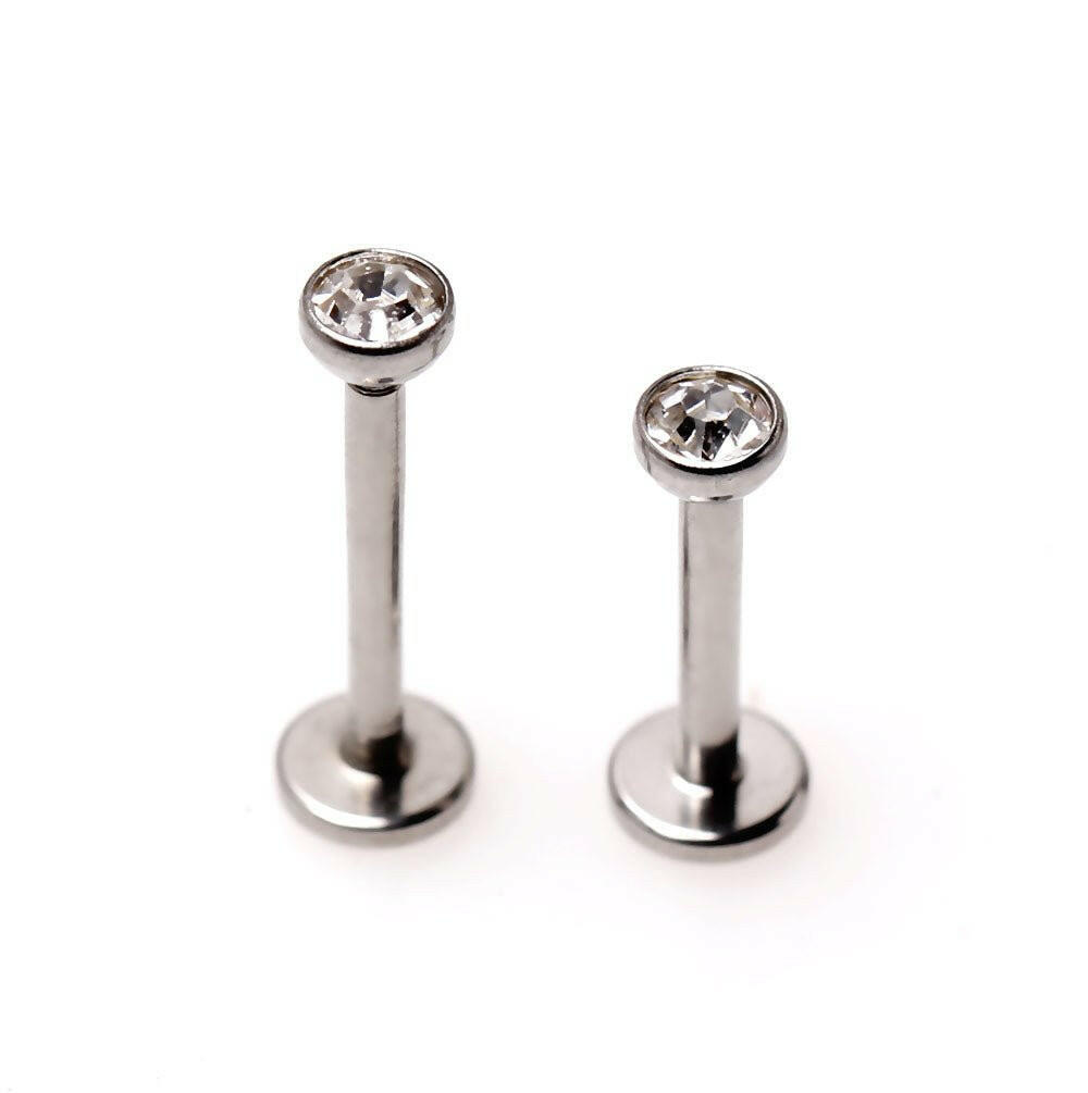 Stainless Steel Internally Threaded Flat CZ Top Labret Labret Impulse Piercings