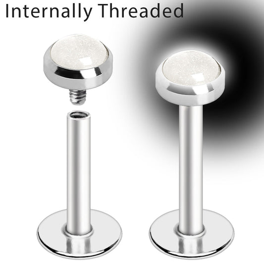 316L Stainless Steel Internally Threaded Glow in the Dark Flat Top Labret - Skin Metals