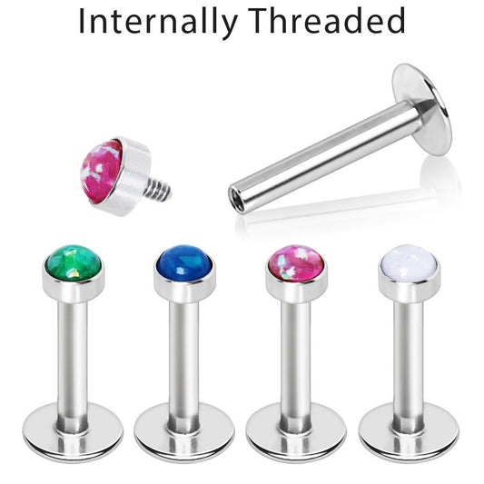 316L Stainless Steel Internally Threaded Opal Dome Labret - Skin Metals