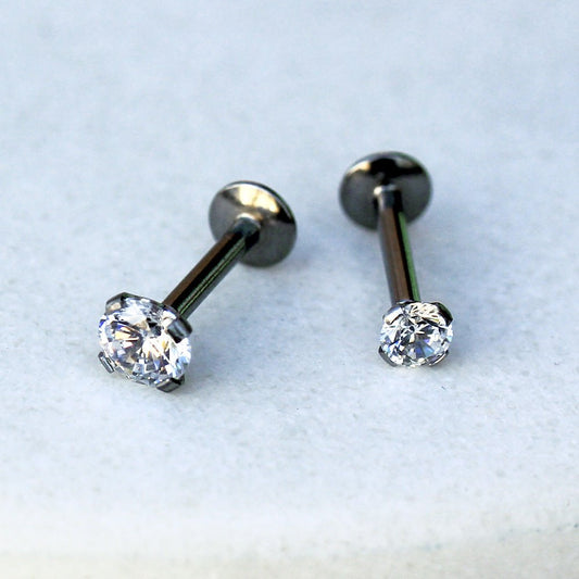 316L Stainless Steel Internally Threaded Prong Set CZ Labret - Skin Metals