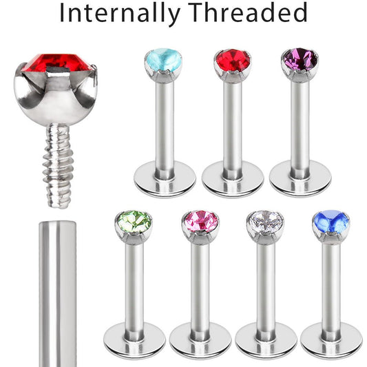 316L Stainless Steel Internally Threaded Prong Set CZ Labret - Skin Metals
