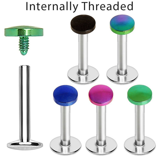 316L Stainless Steel Internally Threaded PVD Disc Top Labret - Skin Metals