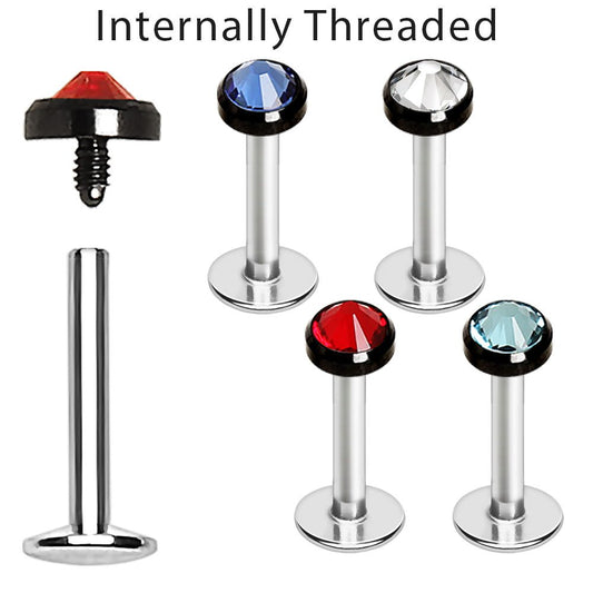 316L Stainless Steel Internally Threaded PVD Flat Gem Top Labret - Skin Metals