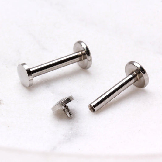 316L Stainless Steel Internally Threaded Round Flat Disc Labret - Skin Metals