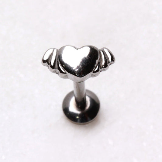 316L Stainless Steel Internally Threaded Winged Heart Labret - Skin Metals