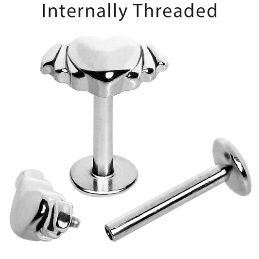 316L Stainless Steel Internally Threaded Winged Heart Labret - Skin Metals