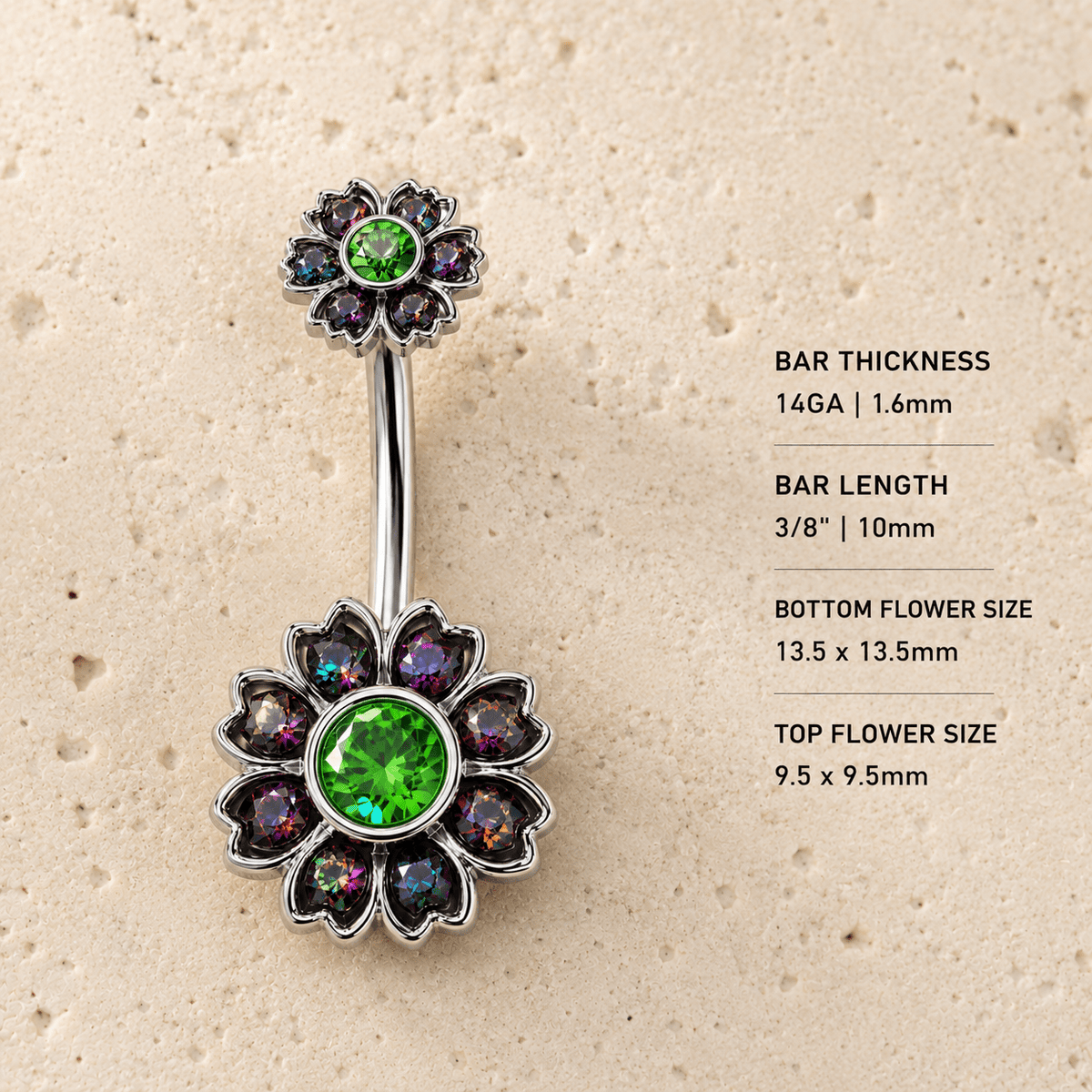 316L Stainless Steel Iridescent CZ Flower Navel Ring