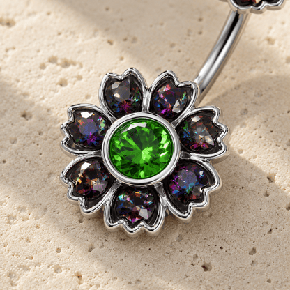 316L Stainless Steel Iridescent CZ Flower Navel Ring