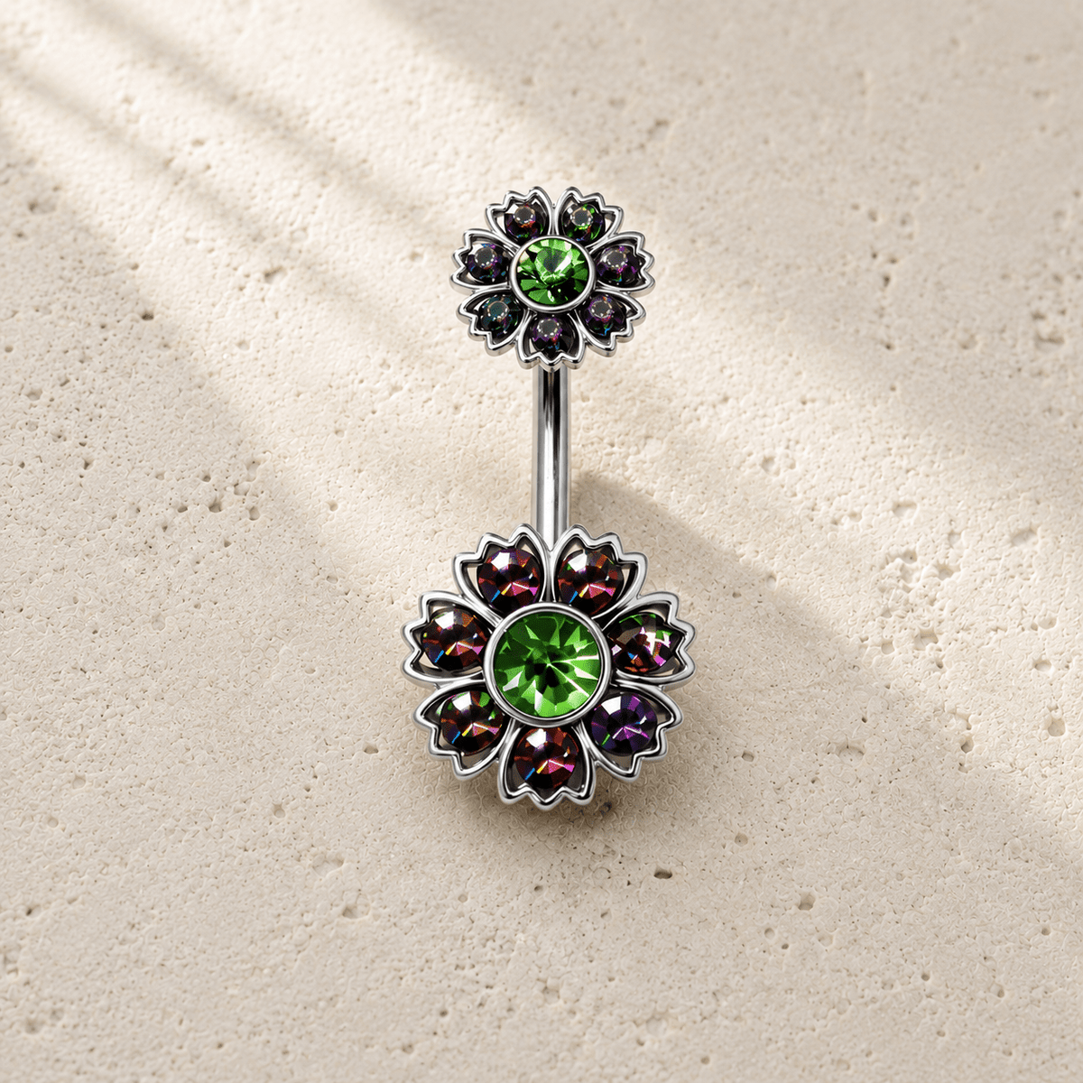 316L Stainless Steel Iridescent CZ Flower Navel Ring
