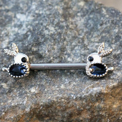 Stainless Steel Jeweled Bunny Nipple Bar Nipple Ring Impulse Piercings