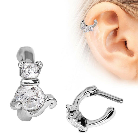 Stainless Steel Jeweled Cat Cartilage Clicker Earring Cartilage Impulse Piercings