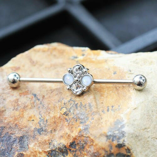 Stainless Steel Jeweled Flower Industrial Barbell Industrial Barbell Impulse Piercings