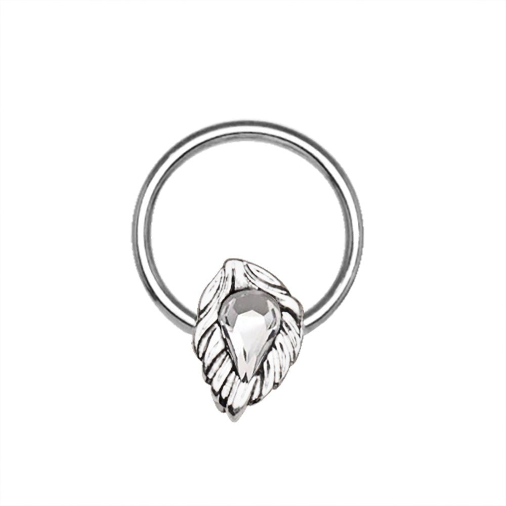 316L Stainless Steel Jeweled Leaf Captive Bead Ring / Septum Ring - Skin Metals