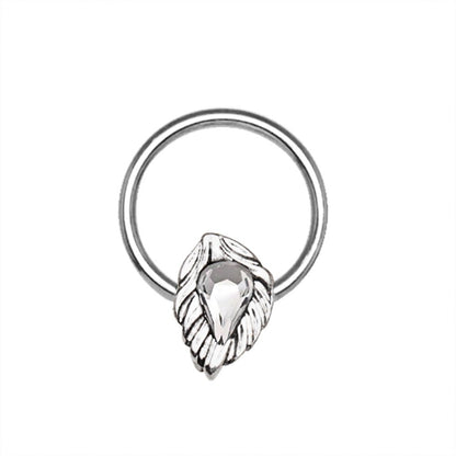 316L Stainless Steel Jeweled Leaf Captive Bead Ring / Septum Ring - Skin Metals