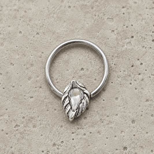 316L Stainless Steel Jeweled Leaf Captive Bead Ring / Septum Ring - Skin Metals