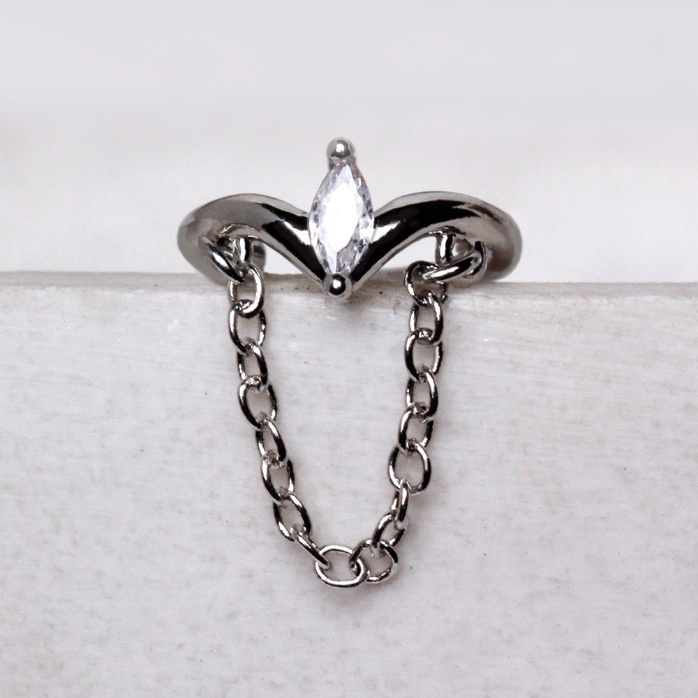316L Stainless Steel Jeweled Tiara with Chain Clicker Ring Cartilage Earring Skin Metals