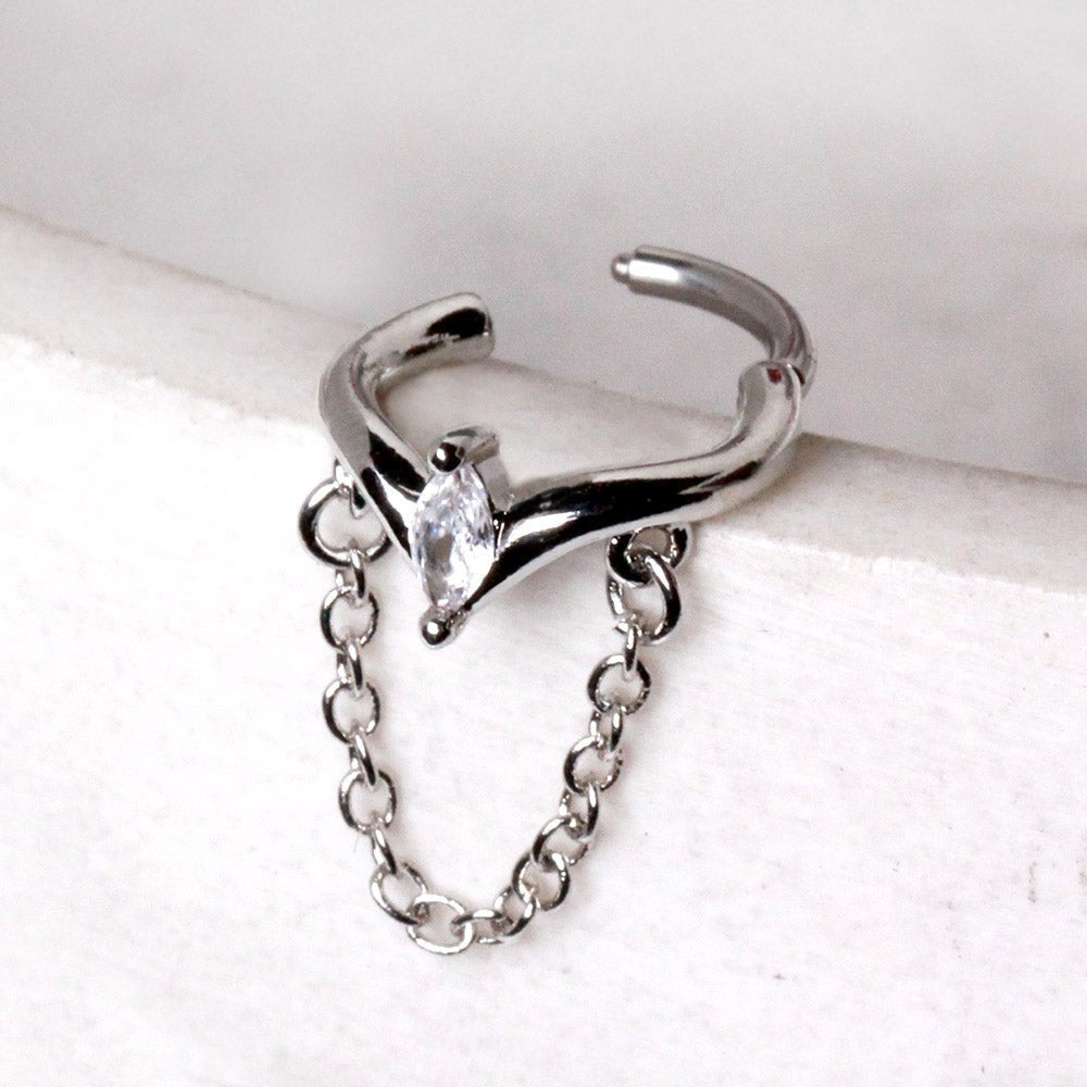 316L Stainless Steel Jeweled Tiara with Chain Clicker Ring Cartilage Earring Skin Metals
