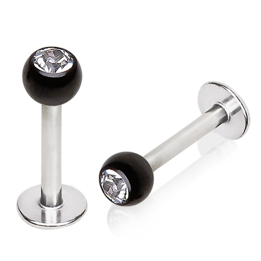 316L Stainless Steel Labret with Black PVD Plated CZ Gem Ball - Skin Metals