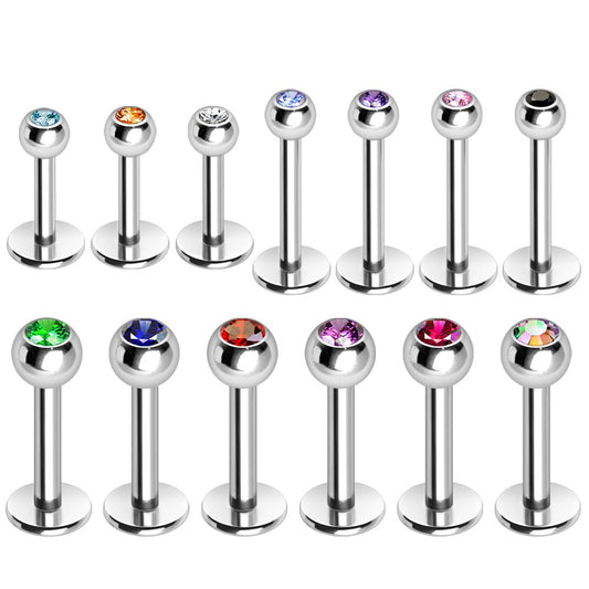 316L Stainless Steel Labret with CZ Gemmed Ball - Skin Metals