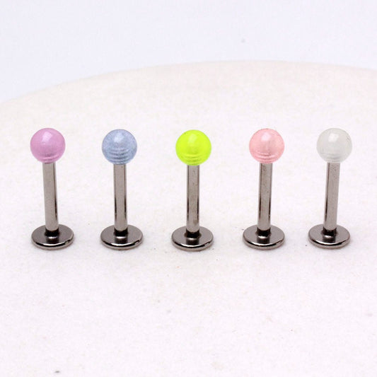 316L Stainless Steel Labret with Glow in the Dark Ball - Skin Metals