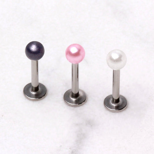 316L Stainless Steel Labret with Pearl Acrylic Ball - Skin Metals